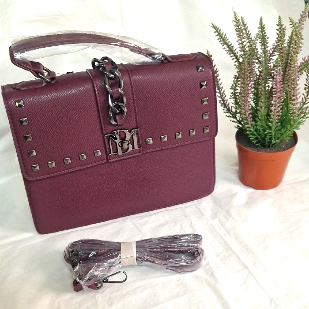 Badgley Mischka Elegant Burgundy Studded Handbag - Picture 1 of 3